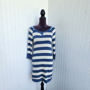 NWT Roxy Rain Shine Sweater Dress Blue Cream Striped Long Sleeve Stretch Sz S